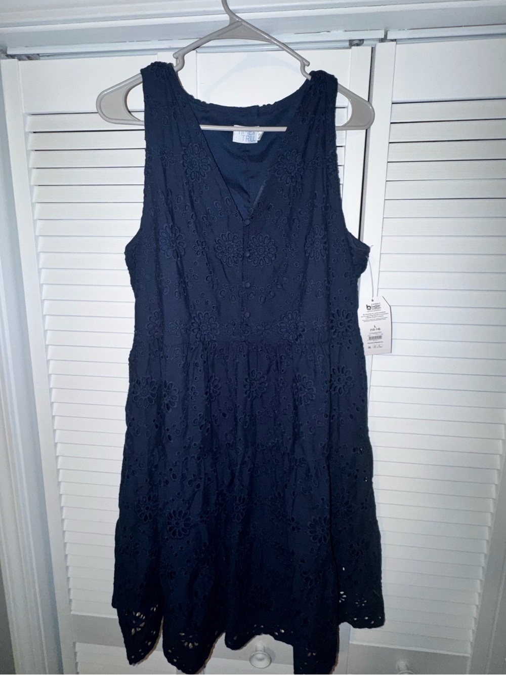 Time and Tru Navy Eyelet Midi Dress NWT